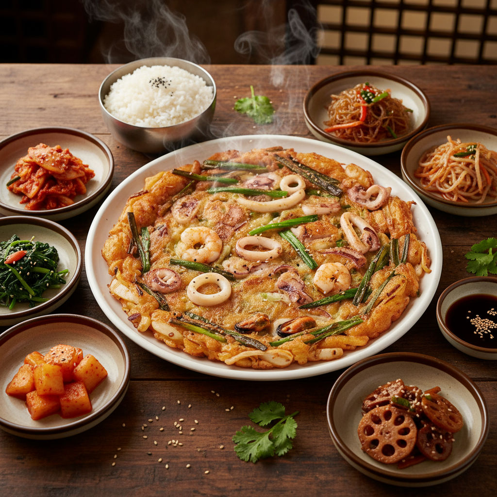 Haemul Pajeon with Rice and Banchan