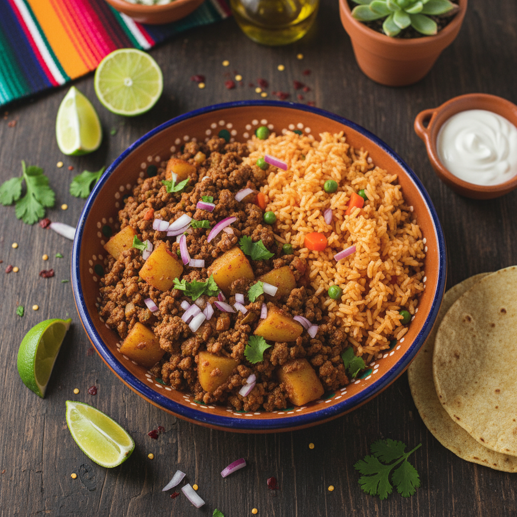 Picadillo Bowl con Arroz Rojo