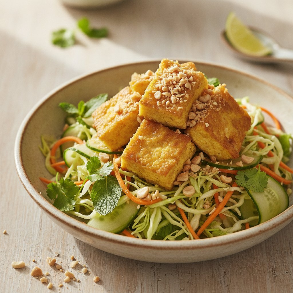 Mixed Vegetable Salad with Fried Egg Tofu