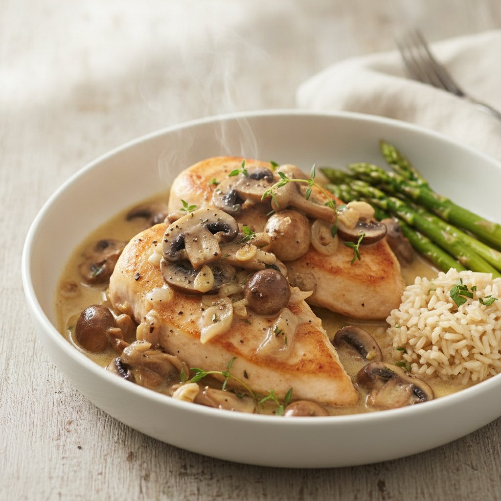 Baked Chicken with Mushrooms and Wine (Low-Calorie)