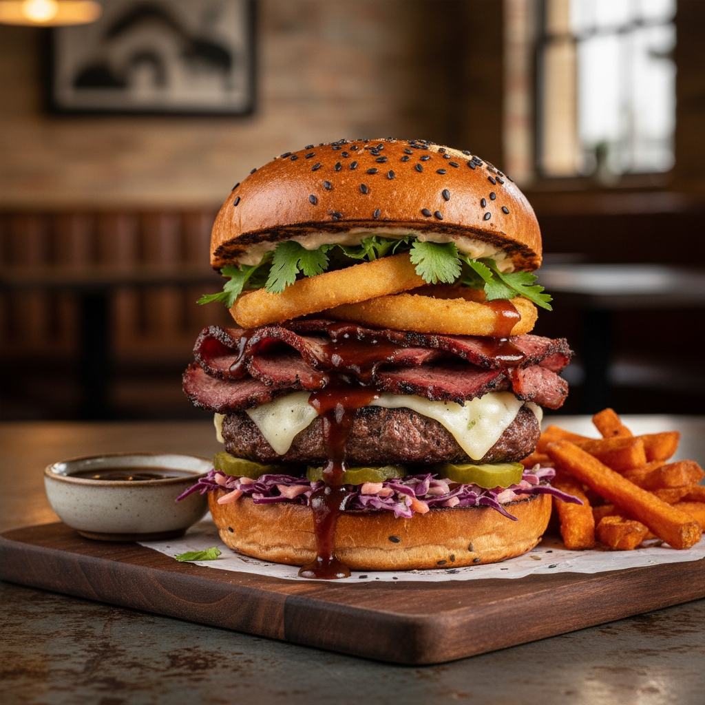 Smoky BBQ Brisket Burger - Vegemite Glaze