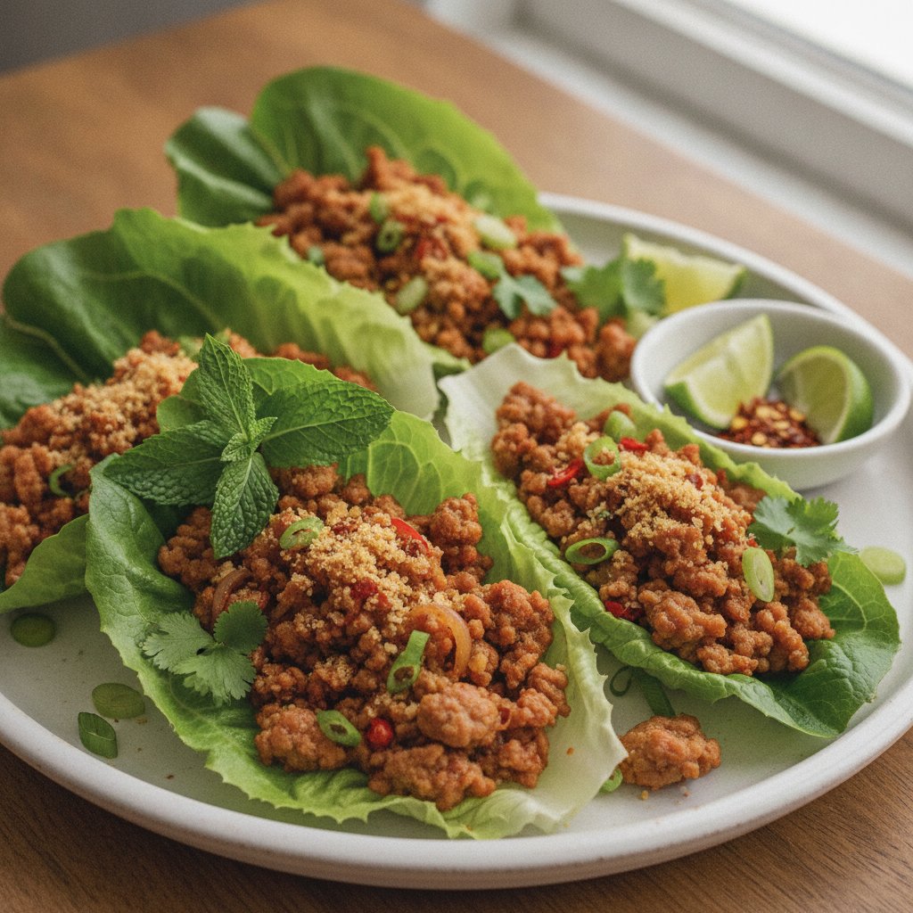 Thai Spiced Pork in Lettuce Wraps (Gluten-Free)