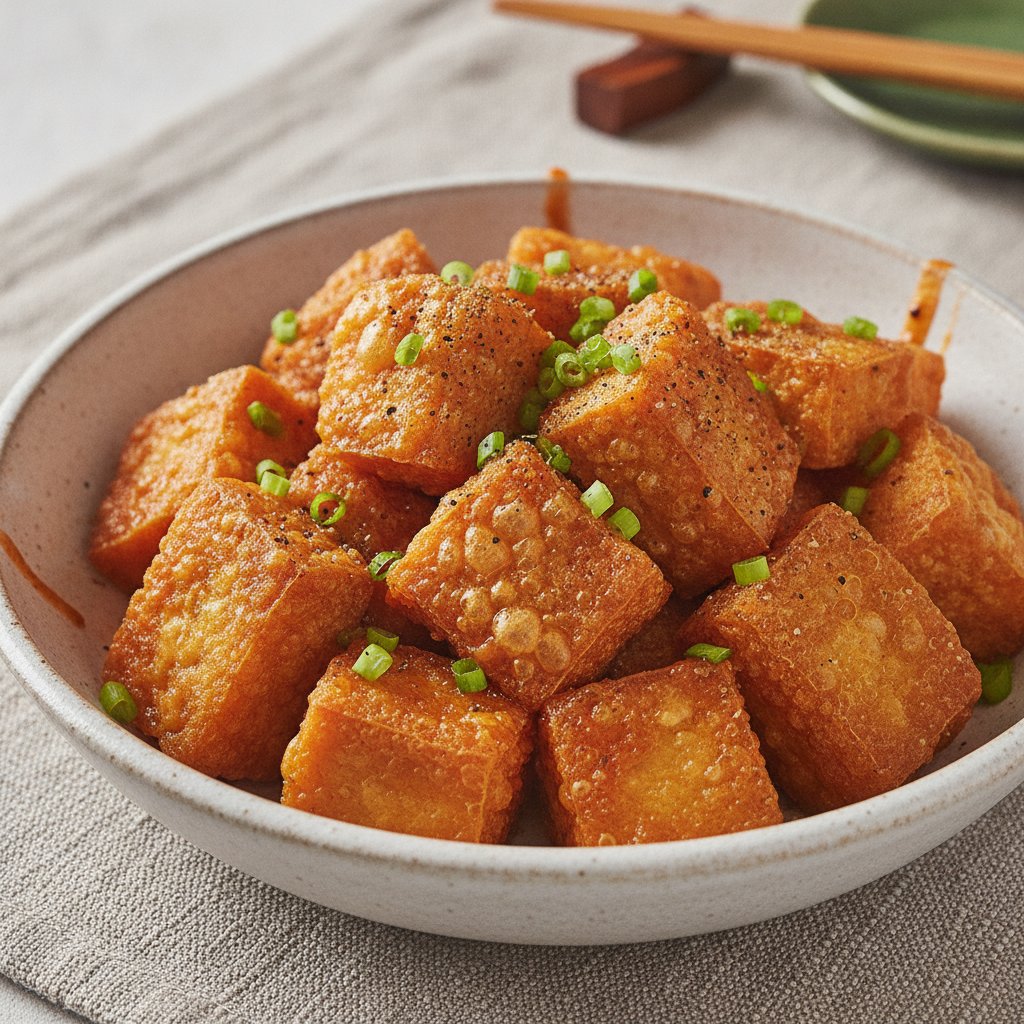 Crispy Fried Tofu with Tomato Sauce