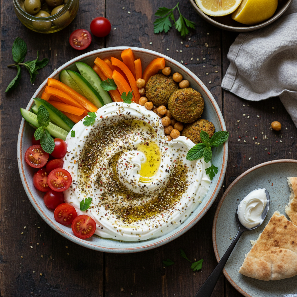 Creamy Herb Yogurt Vegetable Bowl — Labneh Zaatar Veg Bowl