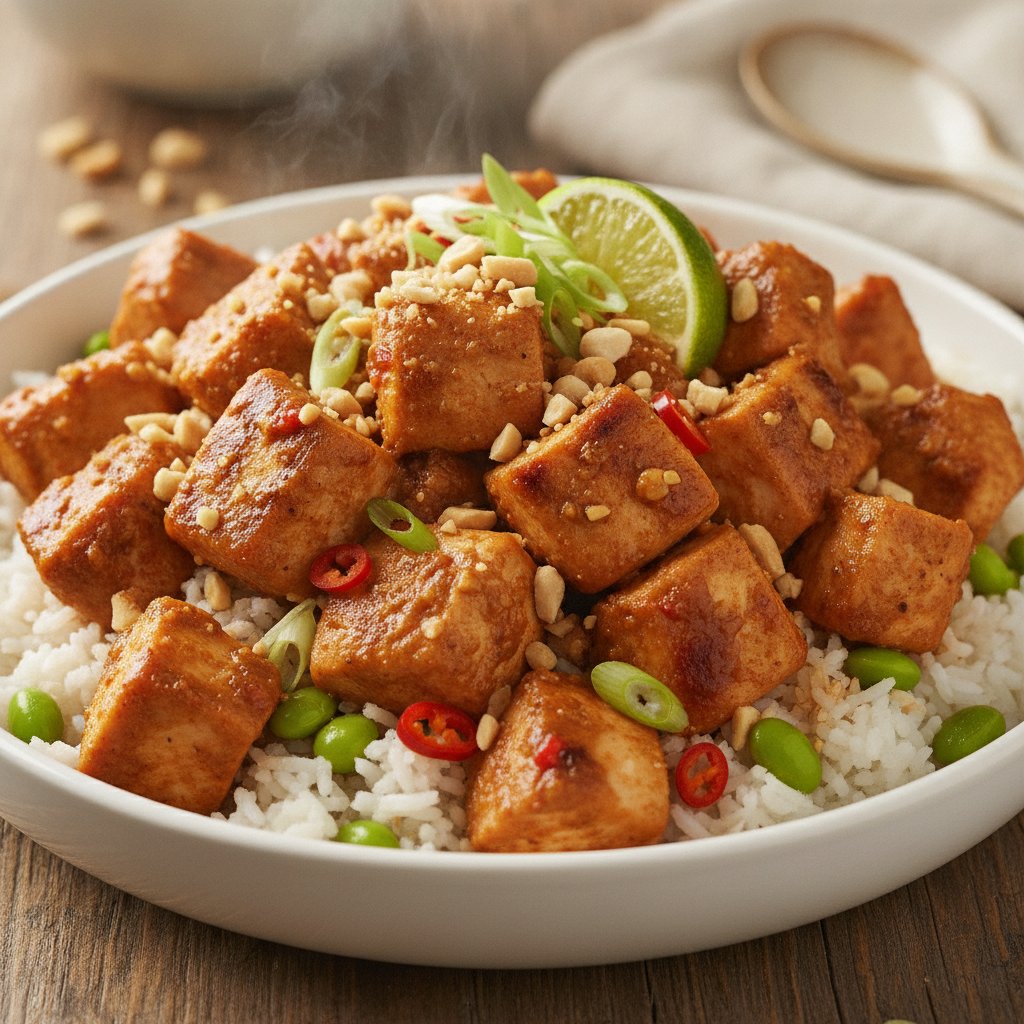 Spicy Peanut Chicken Rice Bowl (High-Protein)
