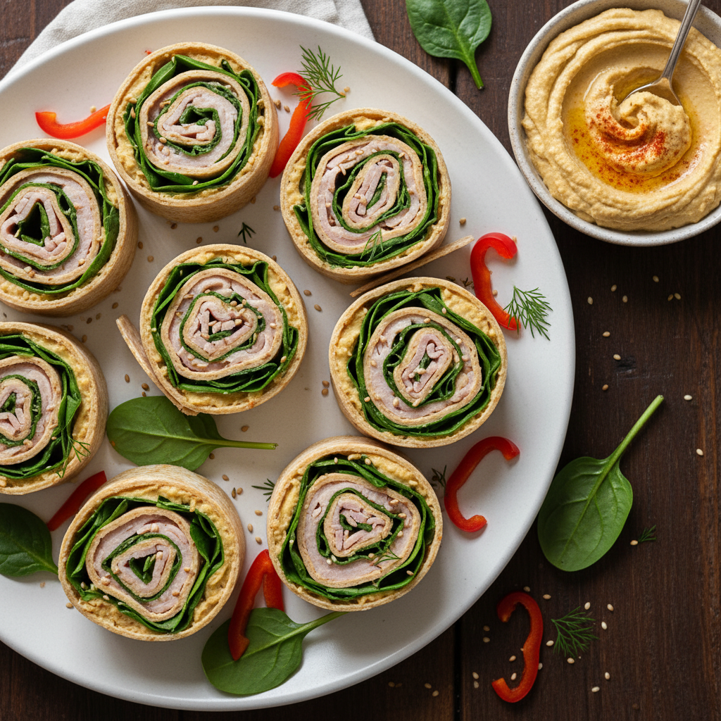 Turkey Hummus Spinach Roll-Ups