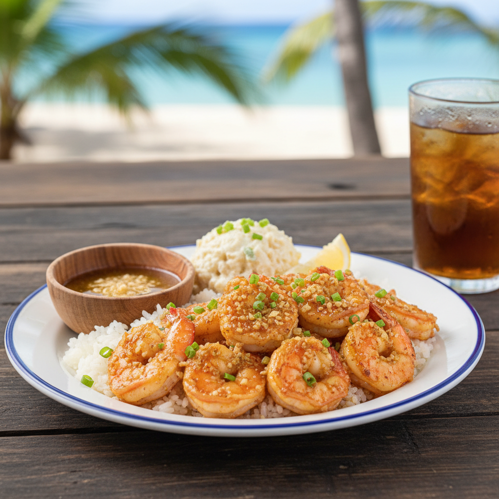 Hawaiian Garlic Shrimp Plate
