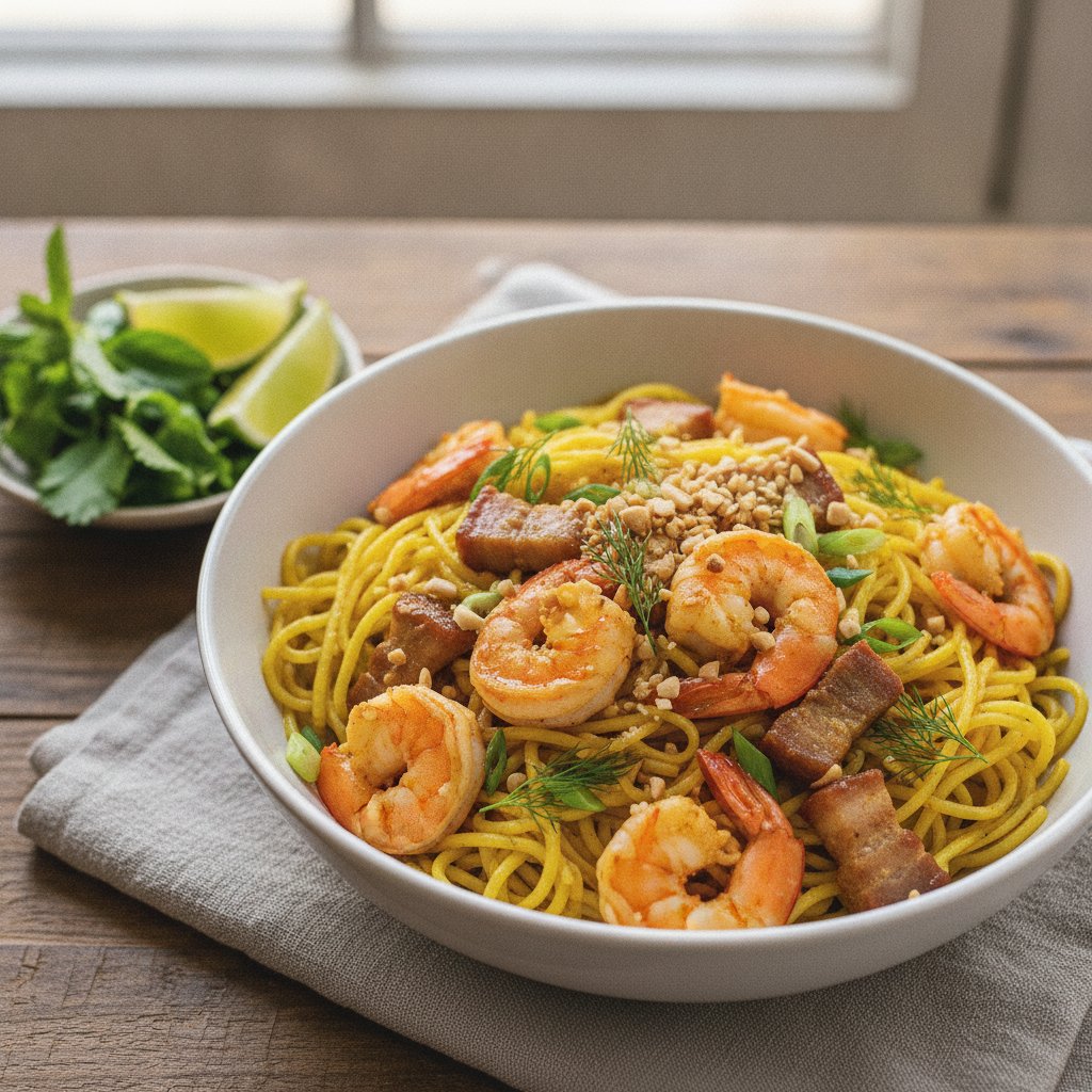 Shrimp and Pork Turmeric Noodles