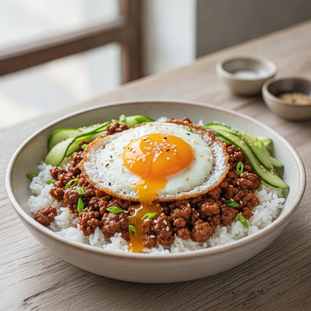 Ground Beef and Egg Rice Bowl