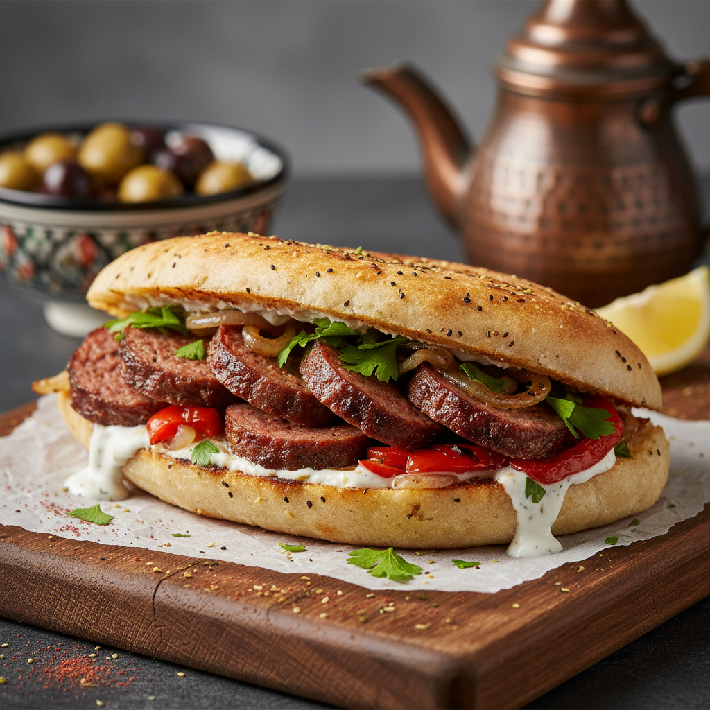 Spicy Lamb Sausage Sandwich — Lamb Sujuk Sandwich