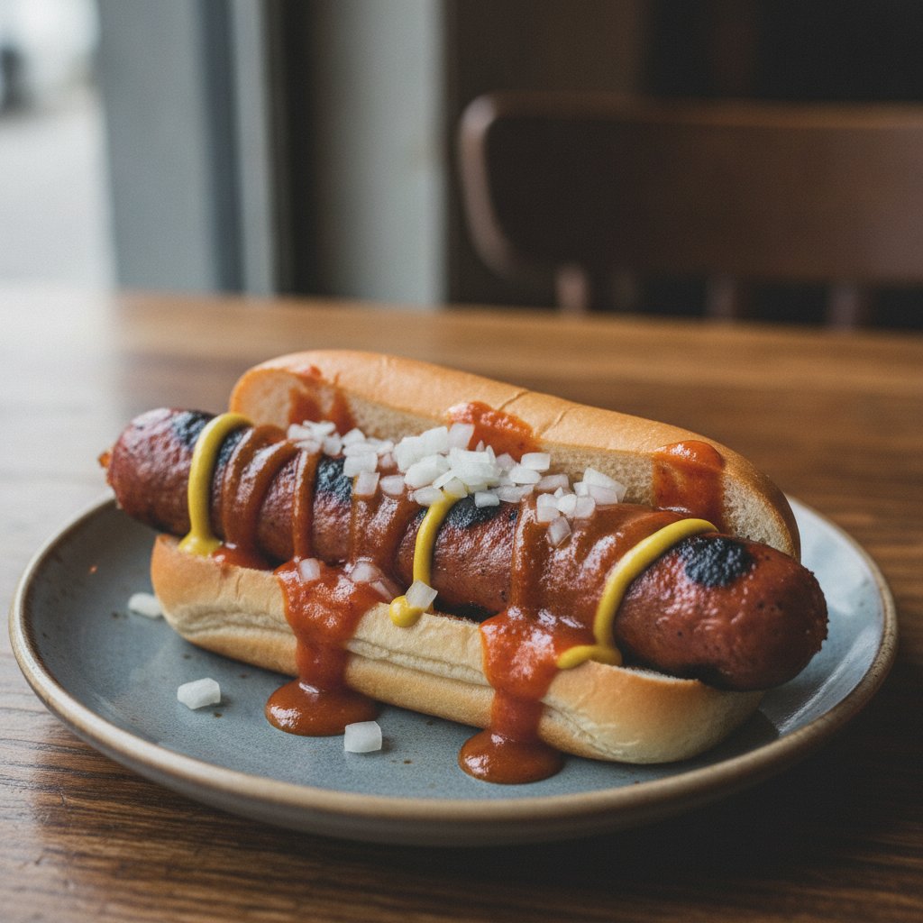 Half-smoke with mumbo sauce