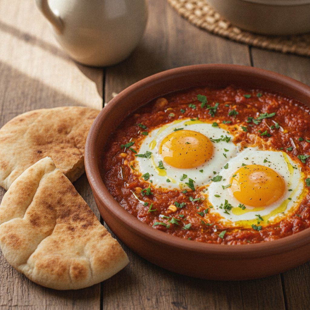 Fried Eggs with Spiced Tomato Sauce
