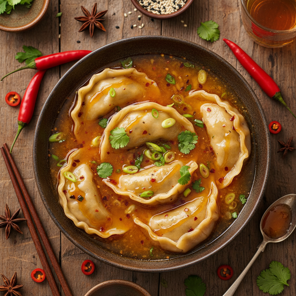 Pork Dumplings in Spicy Honey Butter Broth