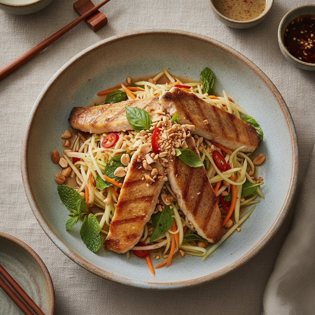 Green Papaya Salad with Grilled Trout