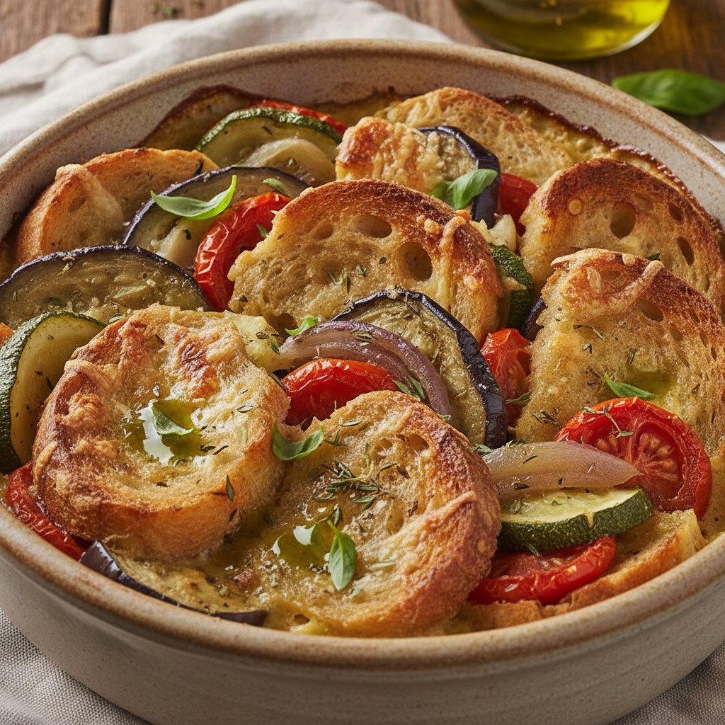 Baked Vegetable and Bread Casserole