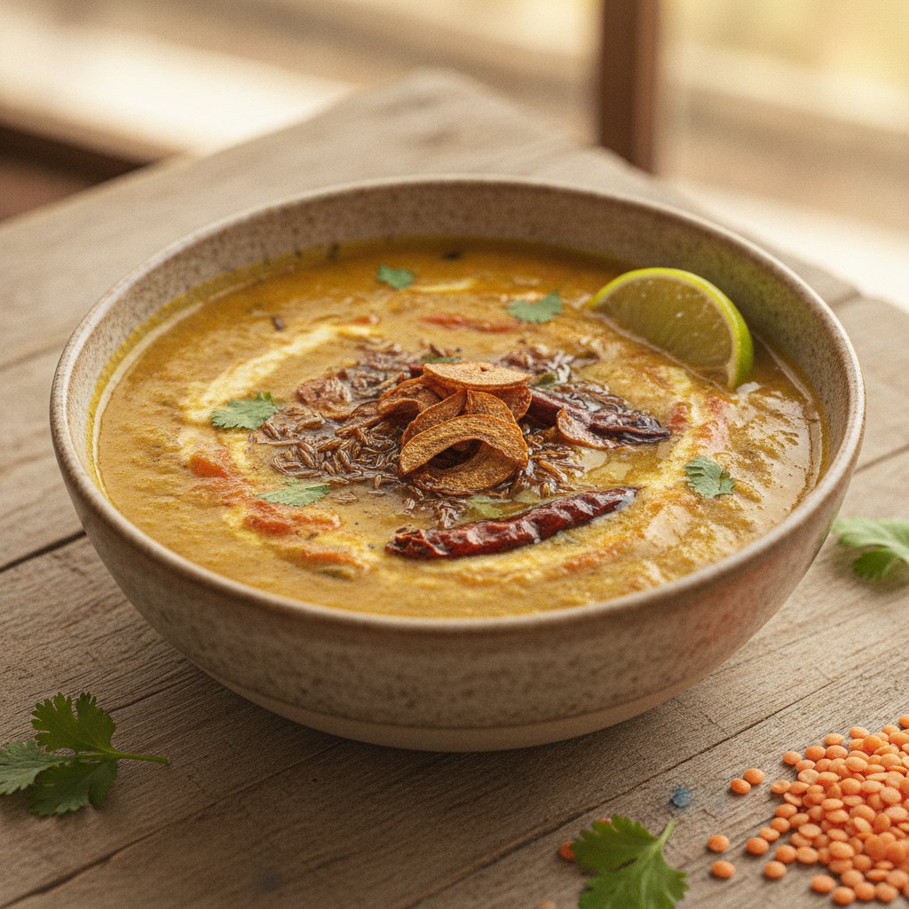 Split Lentil Soup with Fried Garlic