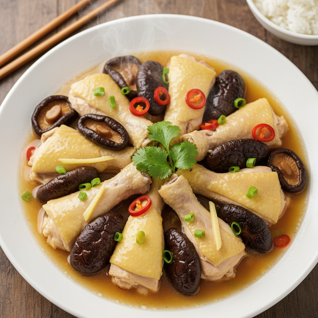 Cantonese Steamed Chicken with Mushroom