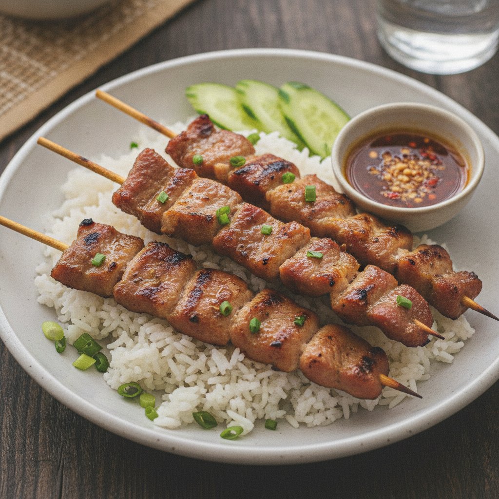 Grilled Pork Skewer Rice Plate