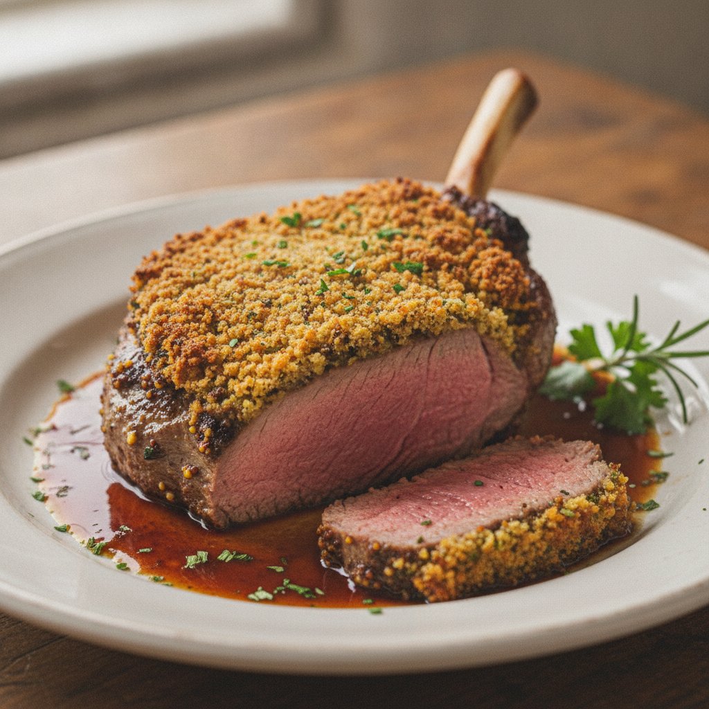 Lamb Steak with Mustard Crust