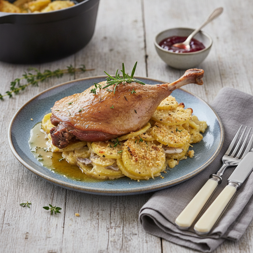 Confit Duck on a Swedish Anchovy Potato Gratin — Confit Duck Janssons