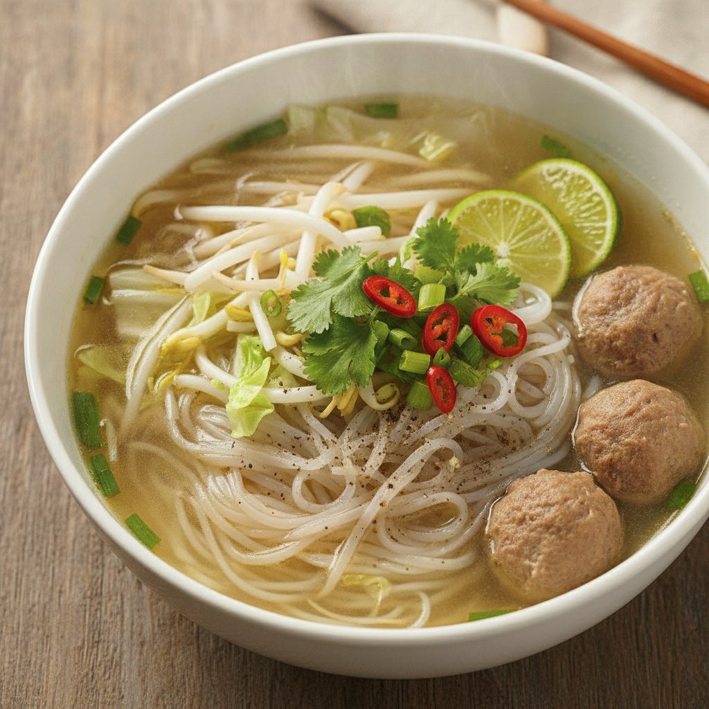 Rice Noodle Soup With Beef Balls (Low-Calorie)
