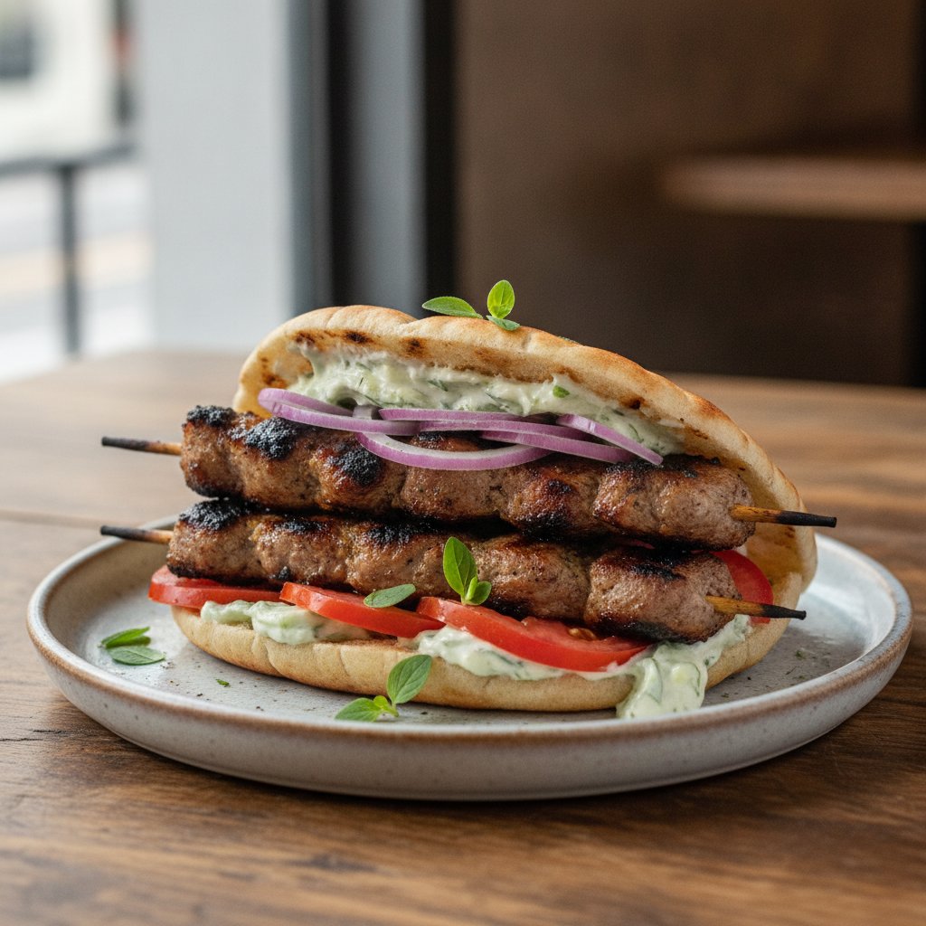 Grilled Meat Skewer Sandwich