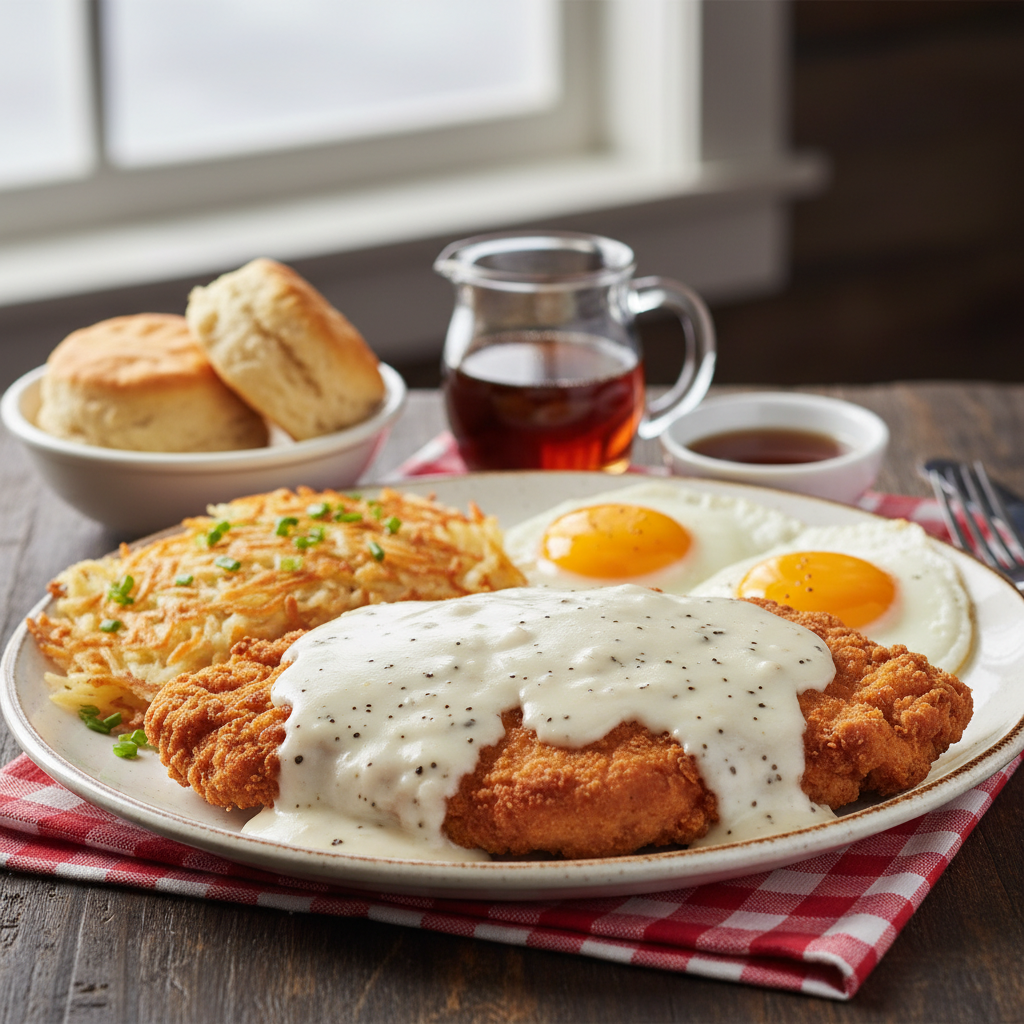 Southern Chicken Fried Steak and Eggs Plate