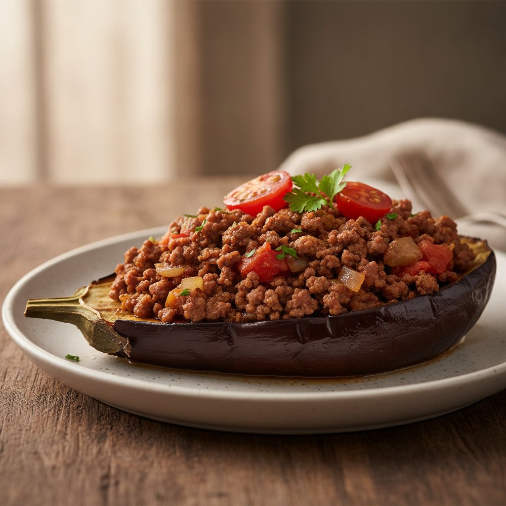 Baked Stuffed Eggplant with Ground Beef