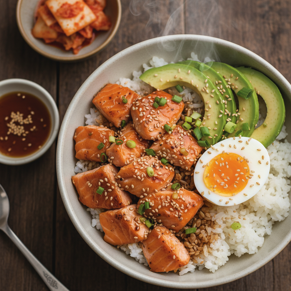 Salmon Deopbap with Soy Glaze