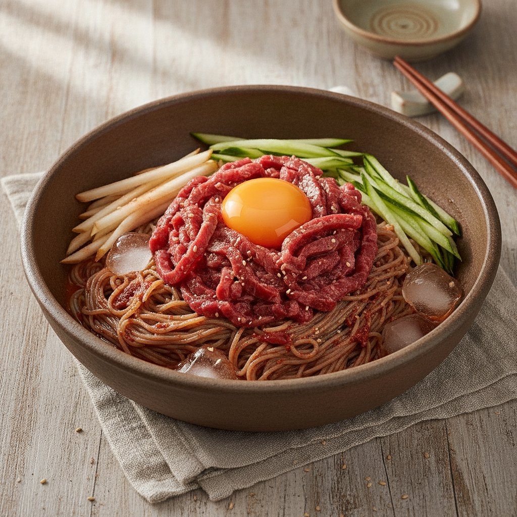 Chilled Buckwheat Noodles with Raw Beef