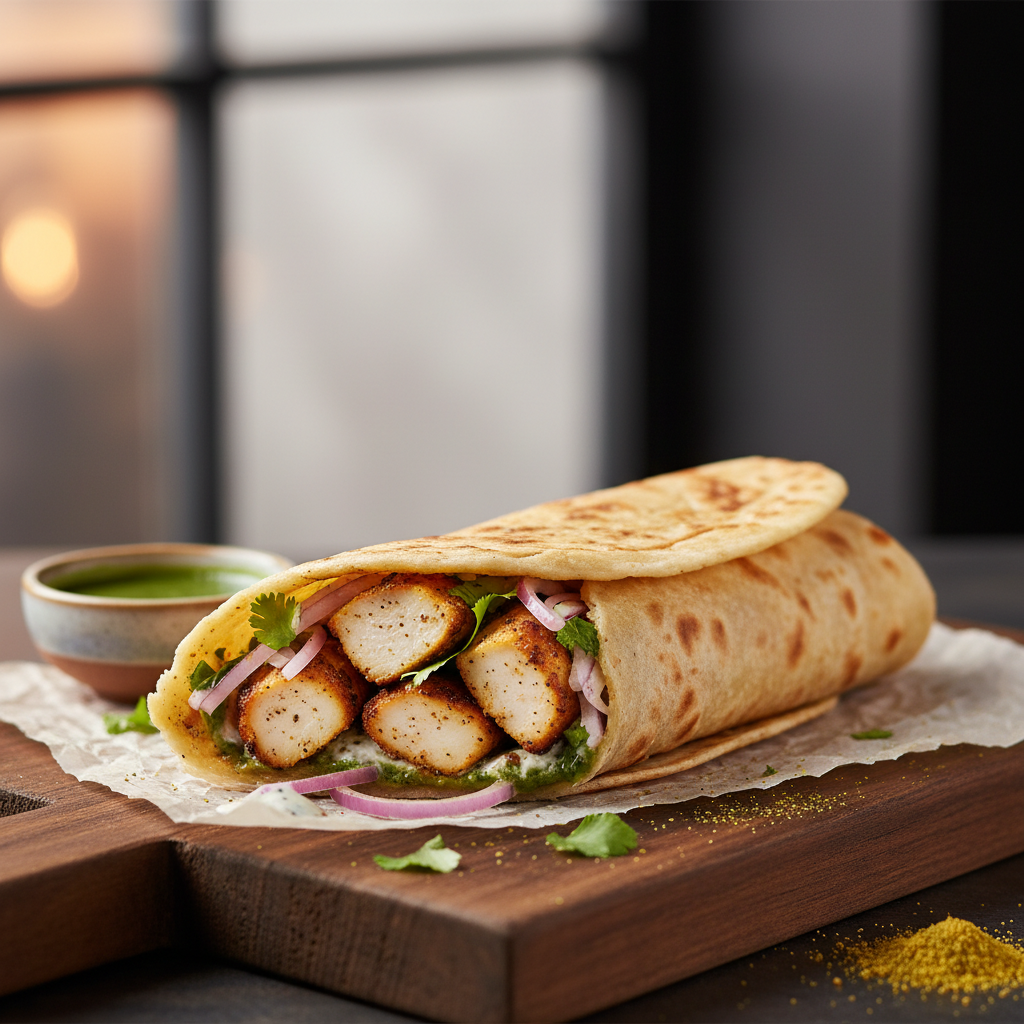 Creamy Chicken Tikka Wrap — Chicken Malai Tikka Frankie Roll