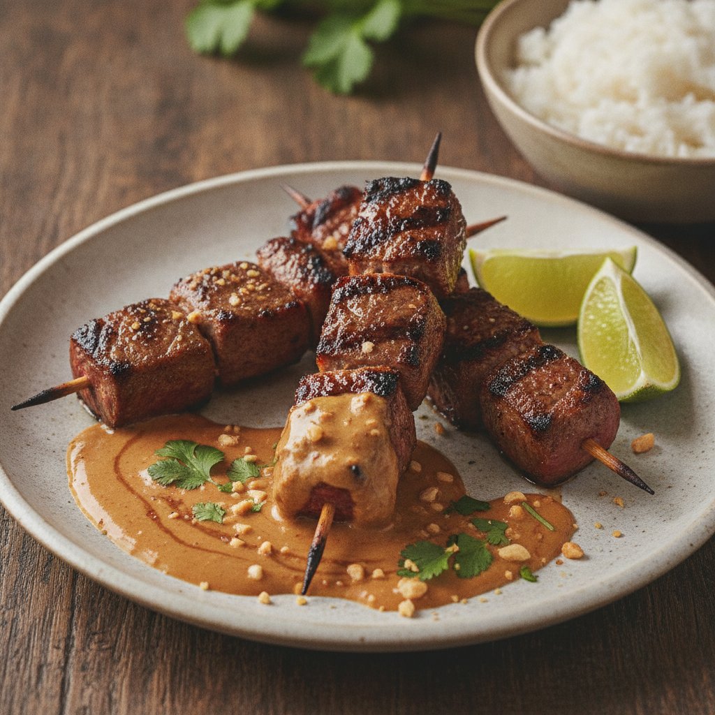 Grilled Beef Skewers with Peanut Sauce