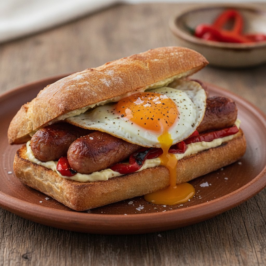 Spanish Fried Egg and Sausage Sandwich
