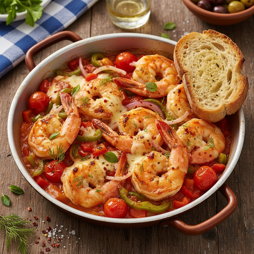 Baked Feta Prawns in Tomato Sauce — Saganaki Prawns