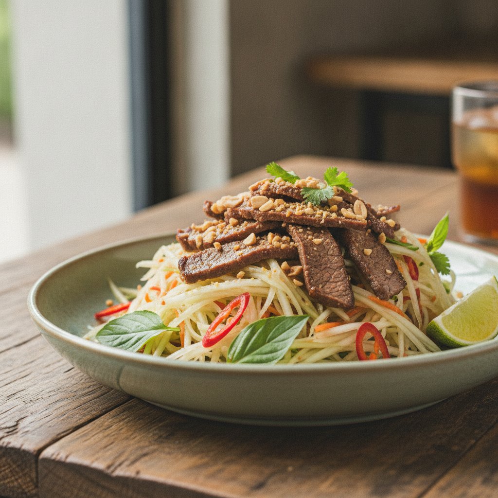 Green Papaya Salad with Dried Beef (High-Protein)