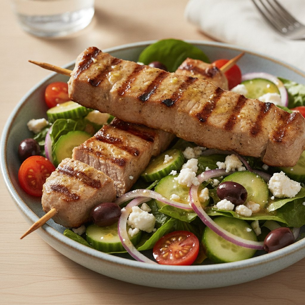 Grilled Pork Skewer Salad (Low-Calorie)