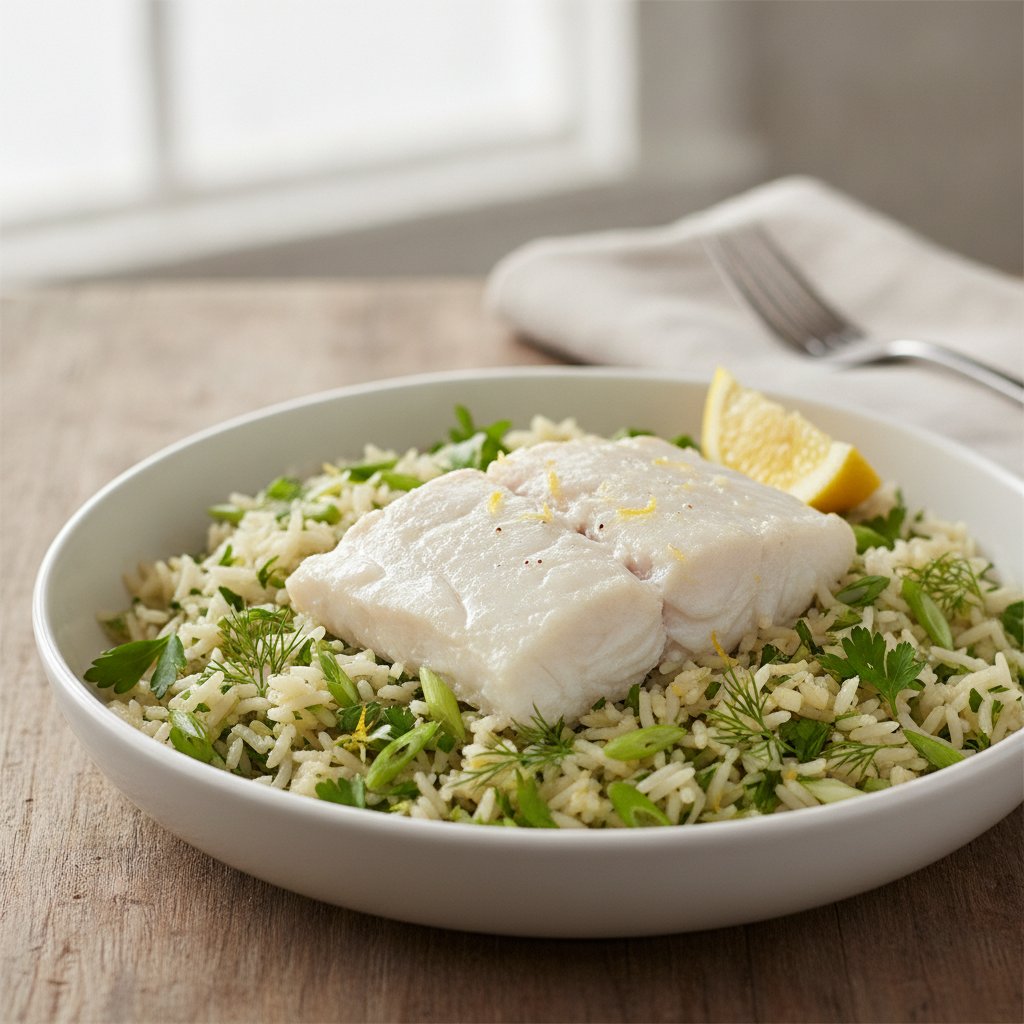 Rice with Fresh Herbs and White Fish (Low-Chol)