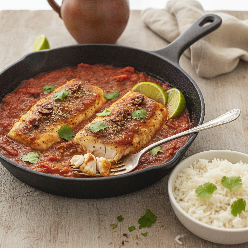 Skillet Fish in Spiced Tomato Sauce