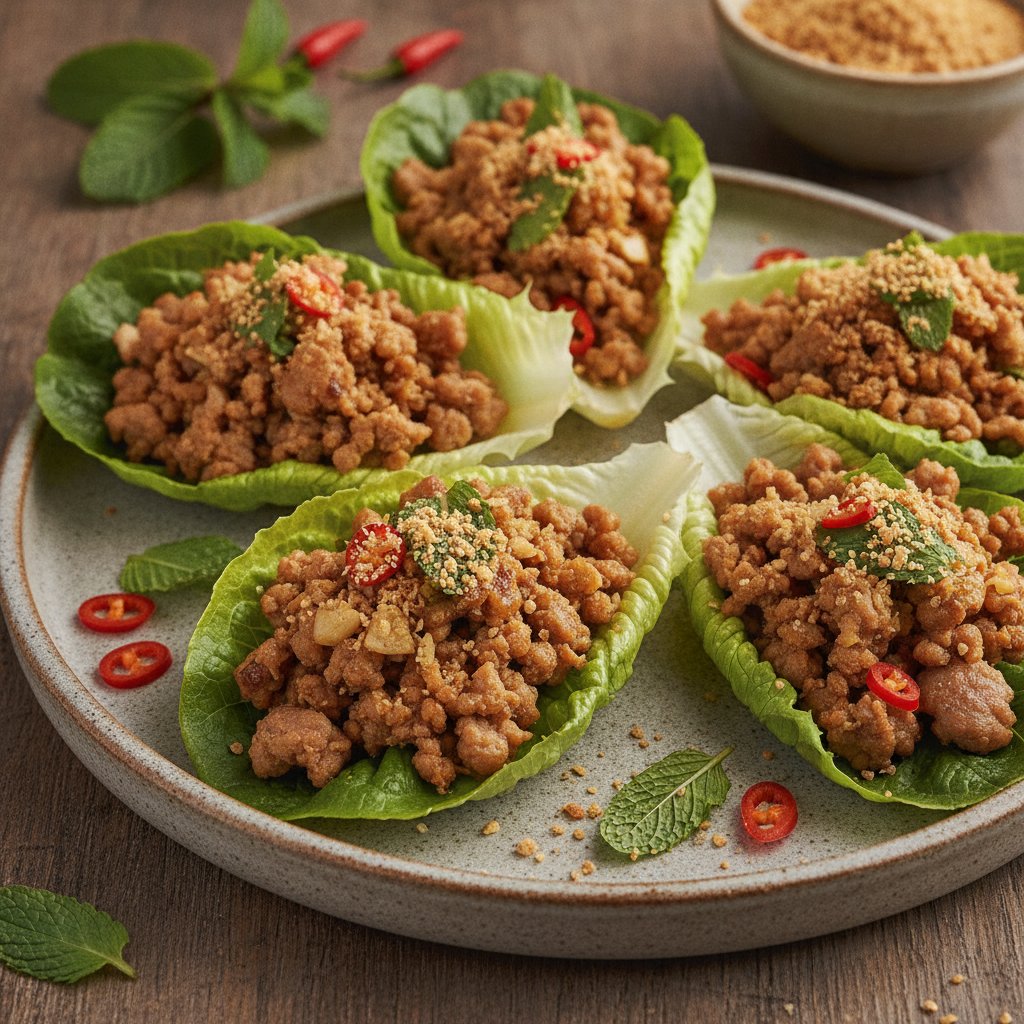 Thai Spiced Pork in Lettuce Wraps (Low-Calorie)