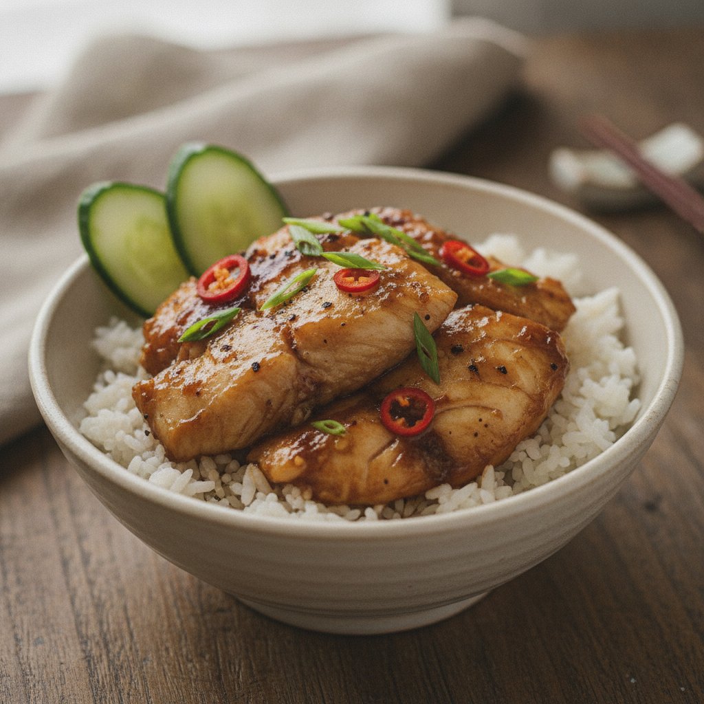 Steamed Rice with Braised Fish (Low-Chol)