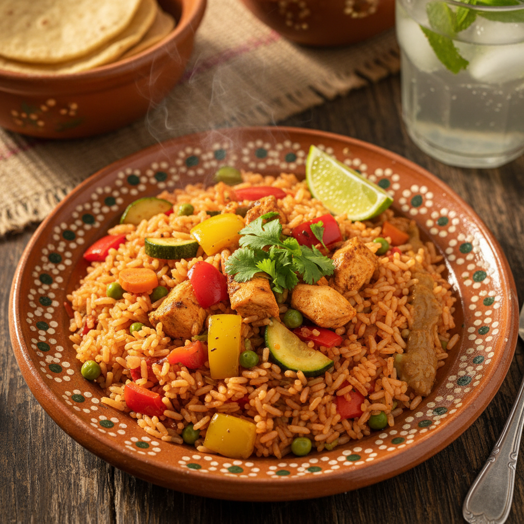 Arroz Rojo con Pollo y Verduras