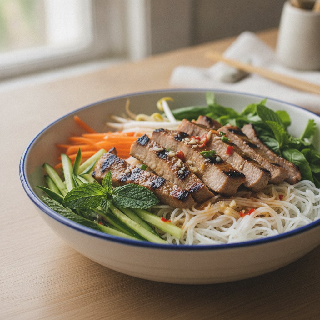 Grilled Pork Noodle Bowl (Low-Calorie)