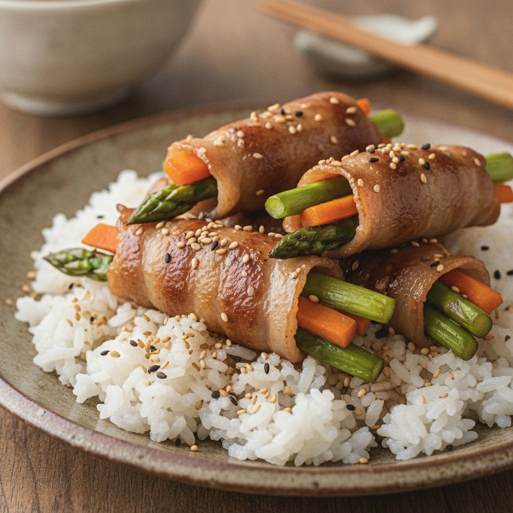 Grilled Pork Belly Rolls with Vegetables