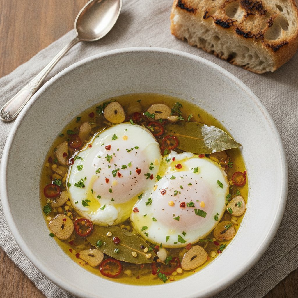 Eggs Poached in Olive Oil and Herbs