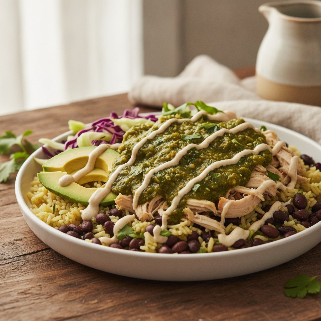 Shredded Chicken Bowl with Green Sauce (Dairy-Free)