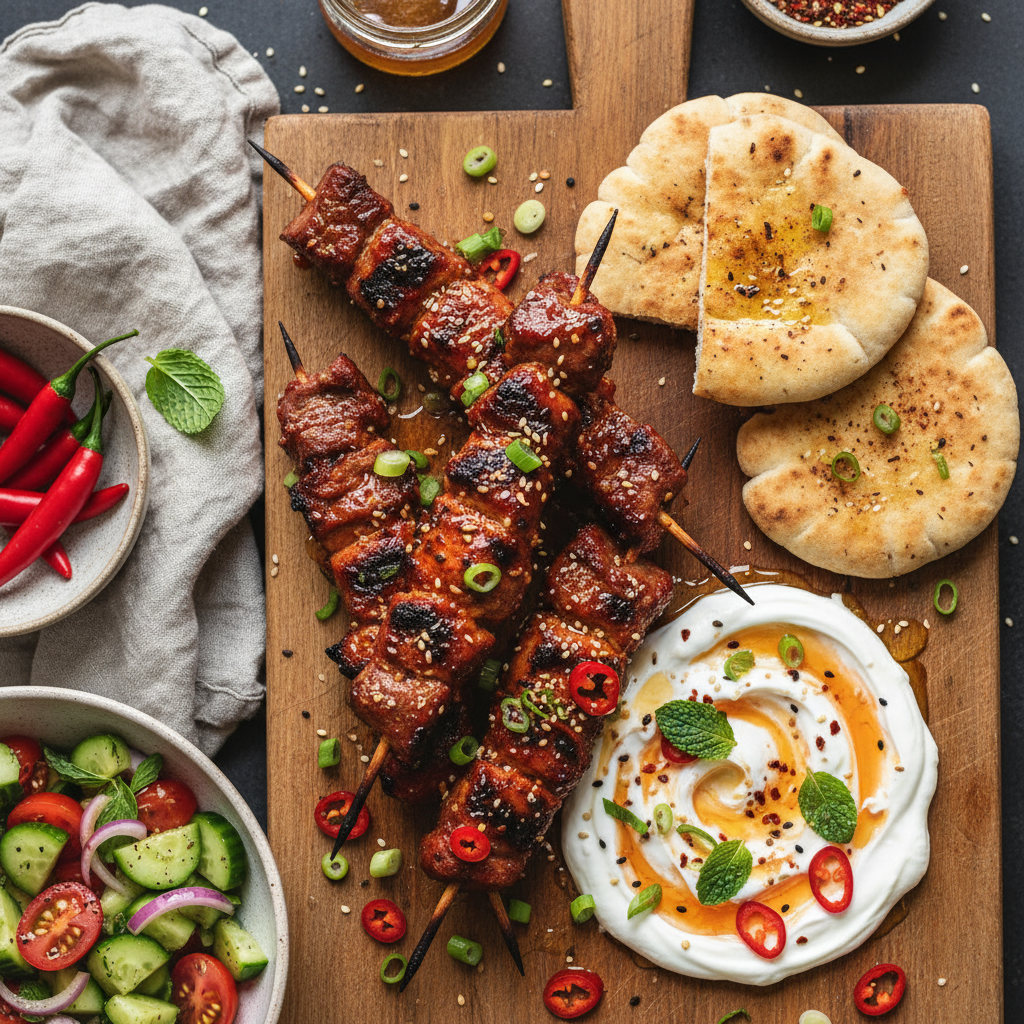 Korean-Spiced Honey Lamb Skewers — Gochujang and Honey Lamb Souvlaki