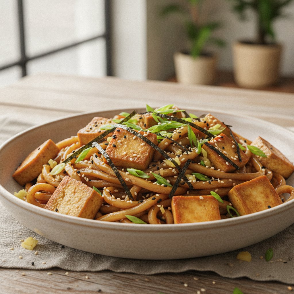 Fried Tofu Udon Noodles (Gluten-Free)