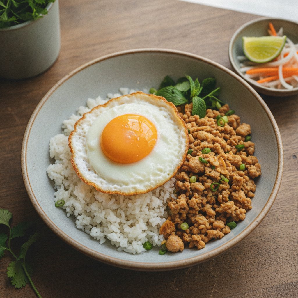 Broken Rice with Fried Egg and Pork (Low-Calorie)