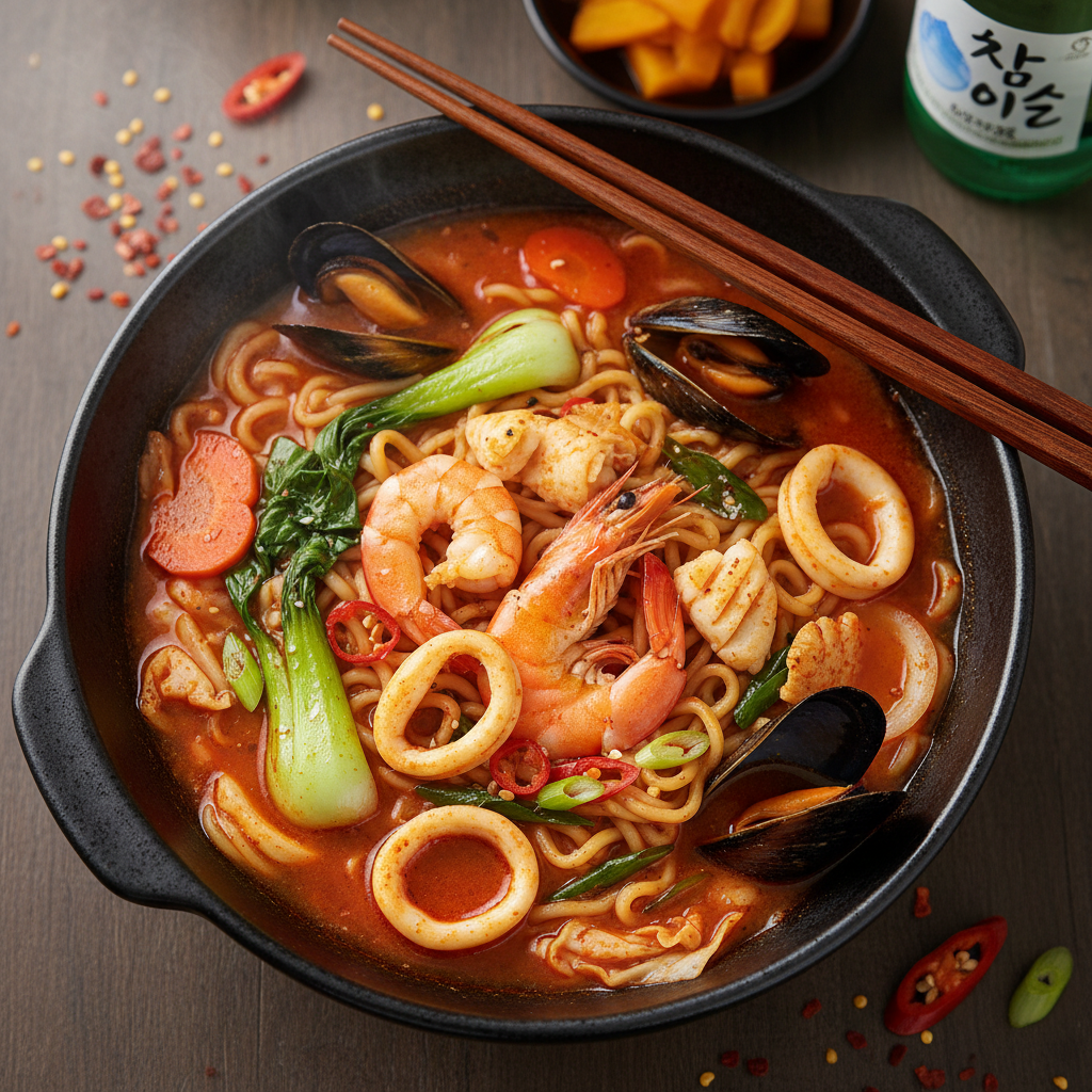 Spicy Korean Seafood Noodle Soup — Jjamppong Spicy Seafood Noodles