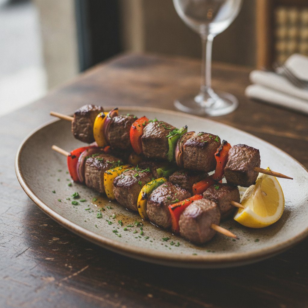 Grilled Beef Skewers with Peppers